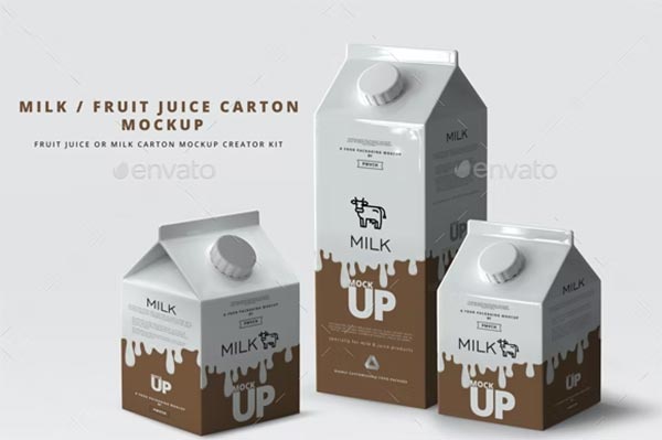 Milk and Fruit Juice Carton Mockup Template