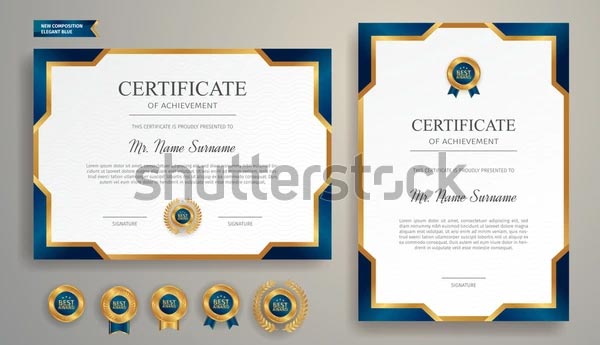 Blue and gold Achievement Clean Certificate