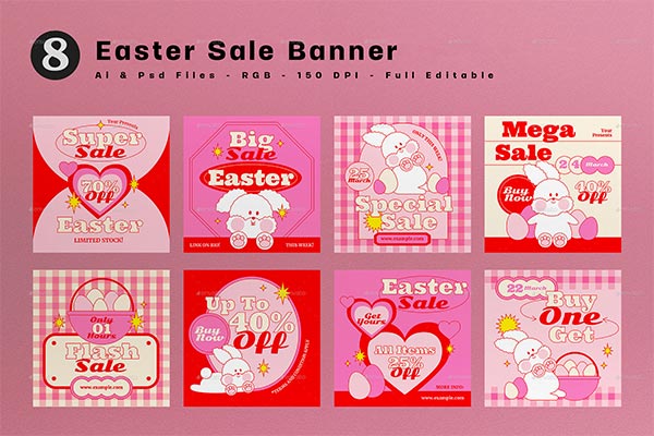 Pink Retro Easter Sale Banner Templates