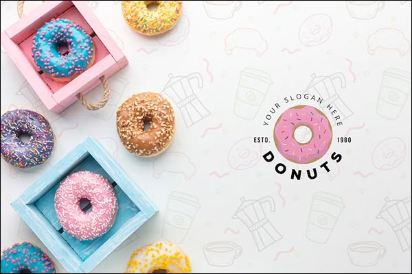 Free PSD Colorful Donuts Assortment with Mockup