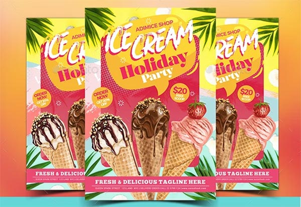 Ice Cream Menu Holiday Party Flyer Template