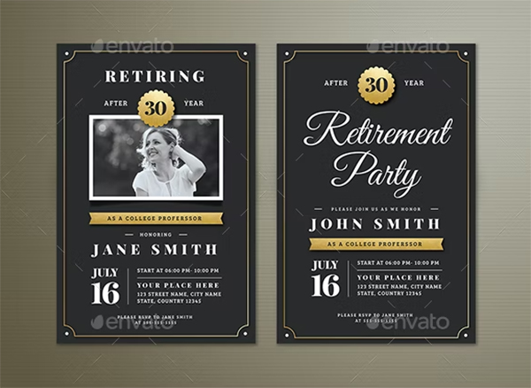 Gold Retirement Invitation Flyer Templates