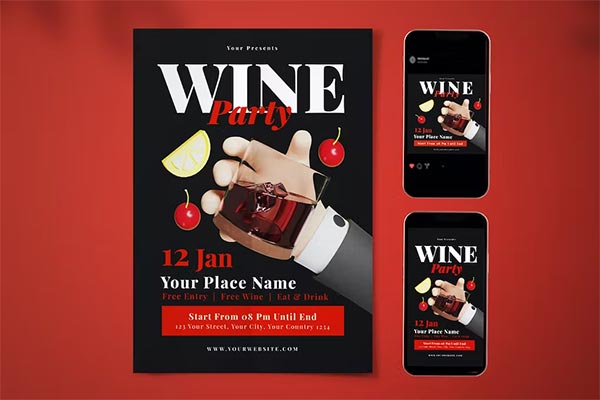 Wine Party 3D Flyer Template