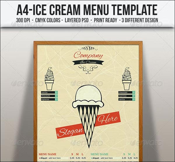 Ice Cream Menu Flyer Templates