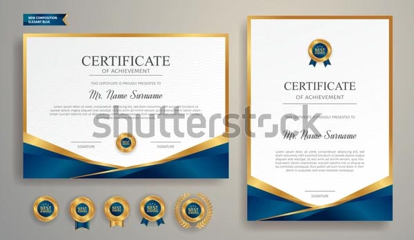 Blue and Gold Clean Certificate Template