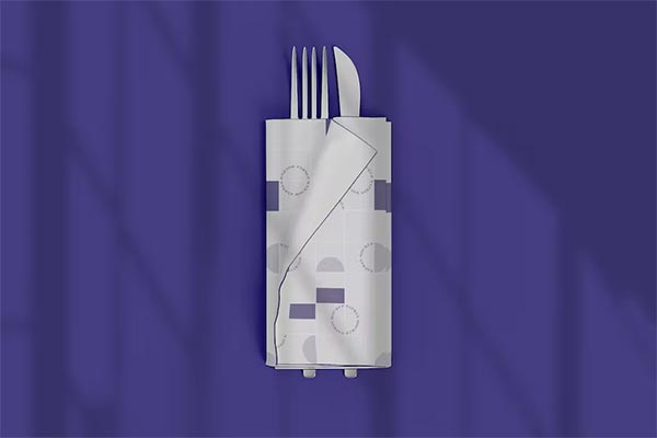 Folded Napkin with Cutlery Mockup