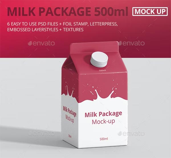 Juice and Milk 500ml Carton Box Mockup
