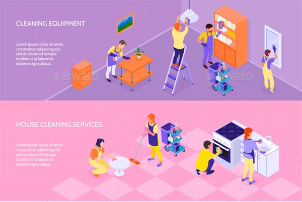 Professional Cleaning Service Isometric Banners