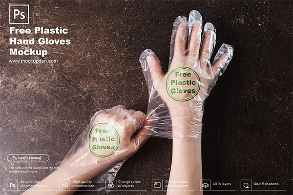 Free Plastic Hand Gloves Mockup PSD Template