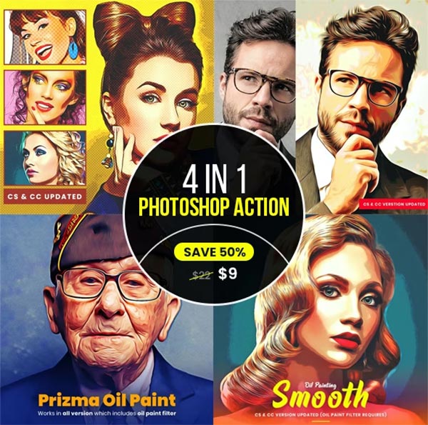 Cartoon Oil Painting PS Action Bundle