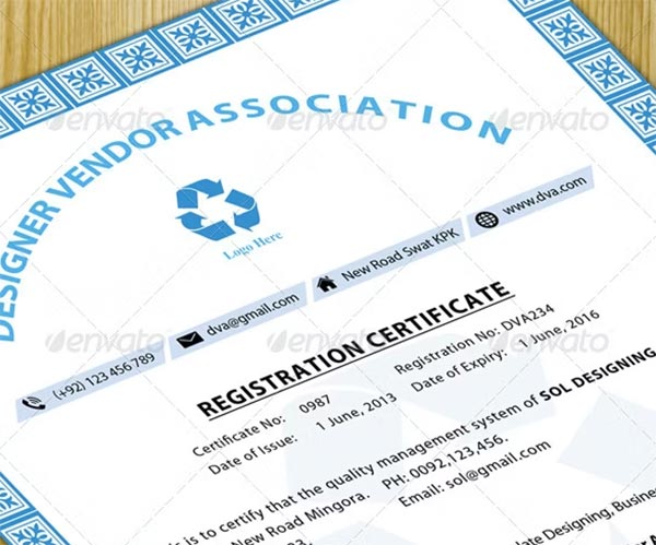 Registration Certificate (Clean) Template