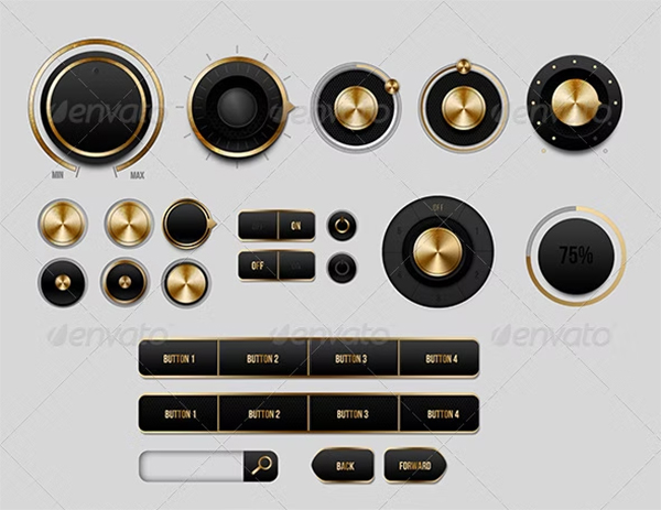 Black and Gold UI Buttons Template