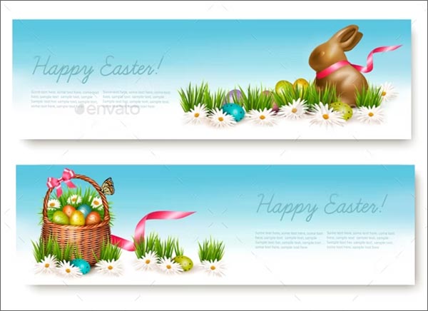 Two Happy Easter Banners with Easter Eggs