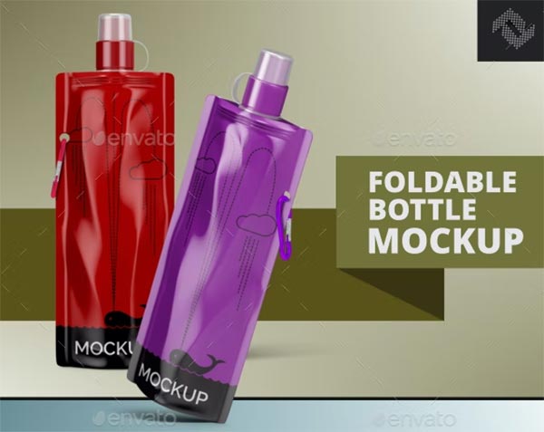 Foldable Plastic Water Bottle Mockup