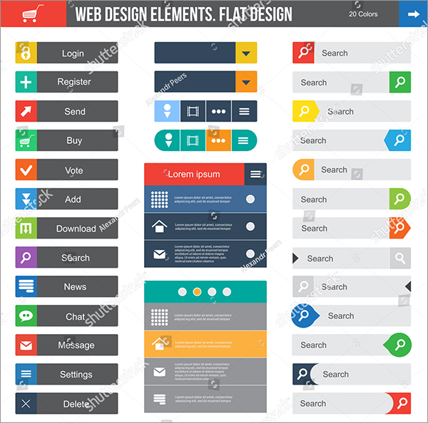Flat Web Design Elements Buttons