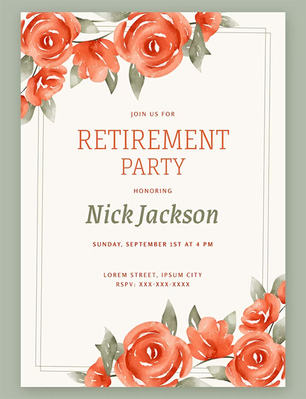 Free Hand Painted Watercolor Retirement Invitation