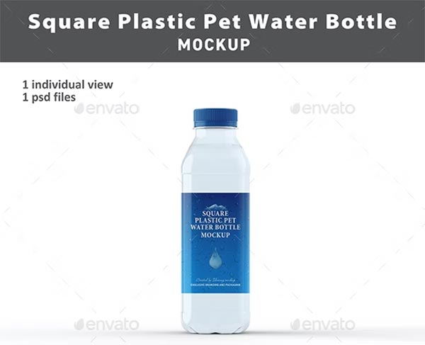Square Plastic Pet Water Bottle Mockup