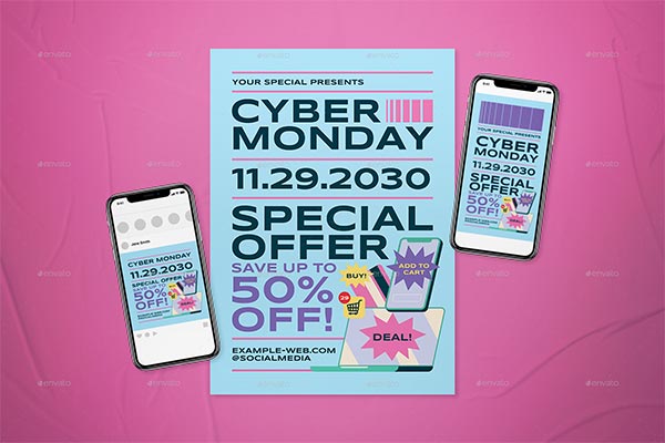 Cyber Monday Illustrator Flyer Set