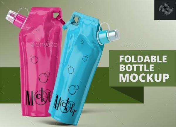 Plastic Foldable Water Bottle Mockup