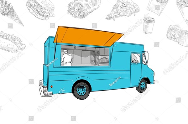 Food Truck Sketch Food Vector Banner