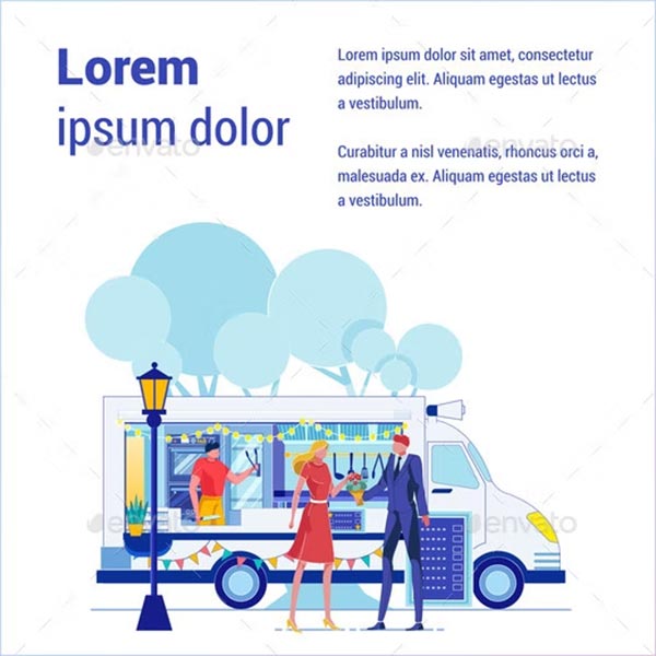 Takeaway Meals Truck Flat Vector Banner Template