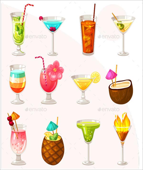 Cocktails Vector Icon Set