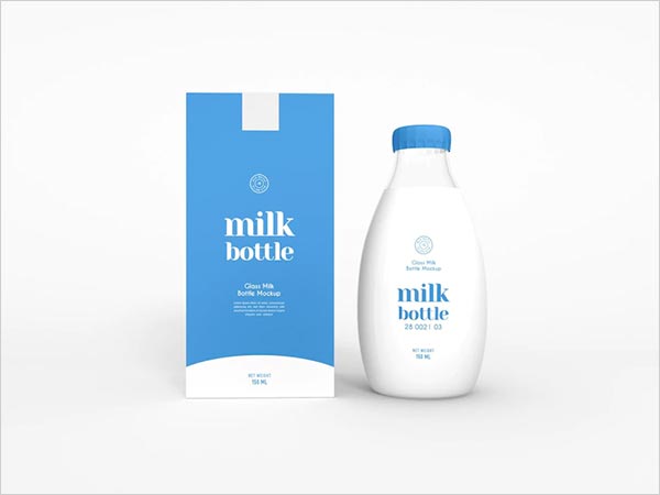 Free Glass Milk Bottle Packaging Mockup